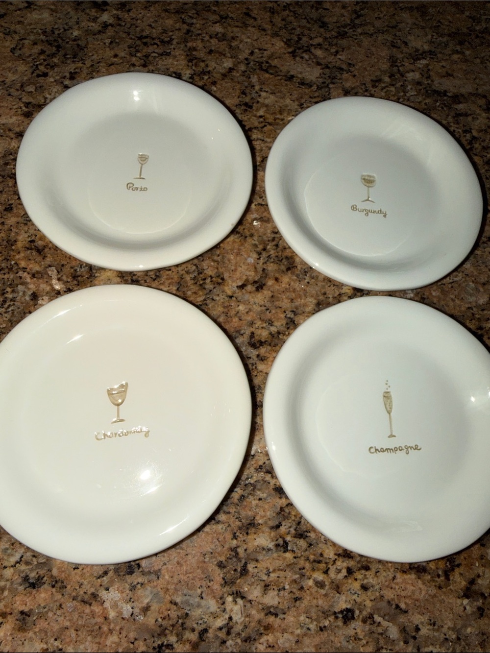 Williams Sonoma White Cheese Appetizer Plates - Chardonnay Porto Champagne Burg.
